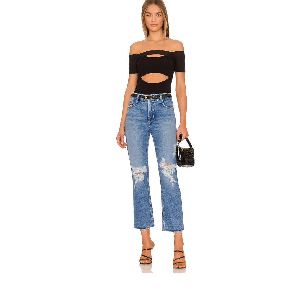 Good American Good Icon Crop Festival Rips Jeans Womens Blue High Rise 10 / 30 - Picture 2 of 14